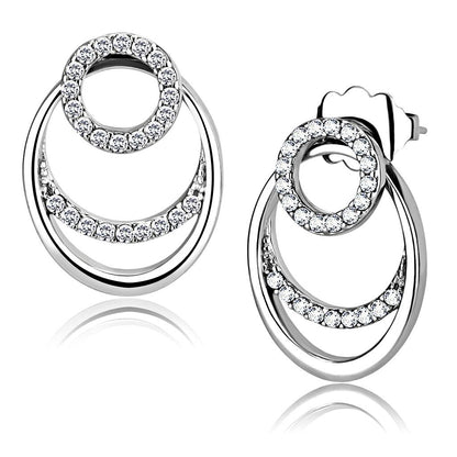 MADA219 - High polished (no plating) Stainless Steel Earrings with AAA Grade CZ  in Clear