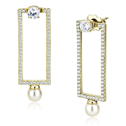MADA222 - IP Gold(Ion Plating) Stainless Steel Earrings with Synthetic Pearl in White