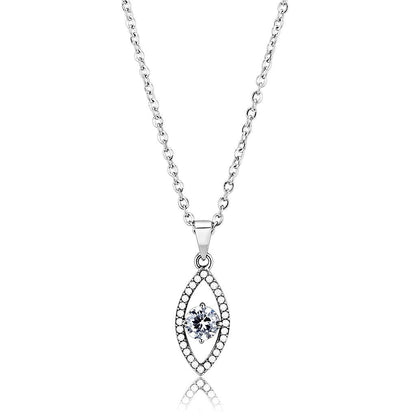 MADA228 - High polished (no plating) Stainless Steel Chain Pendant with AAA Grade CZ  in Clear