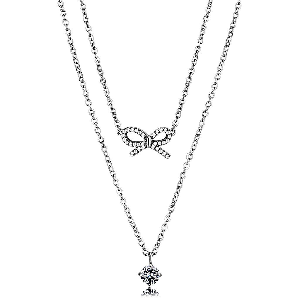 MADA230 - High polished (no plating) Stainless Steel Necklace with AAA Grade CZ  in Clear