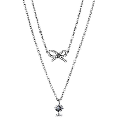 MADA230 - High polished (no plating) Stainless Steel Necklace with AAA Grade CZ  in Clear