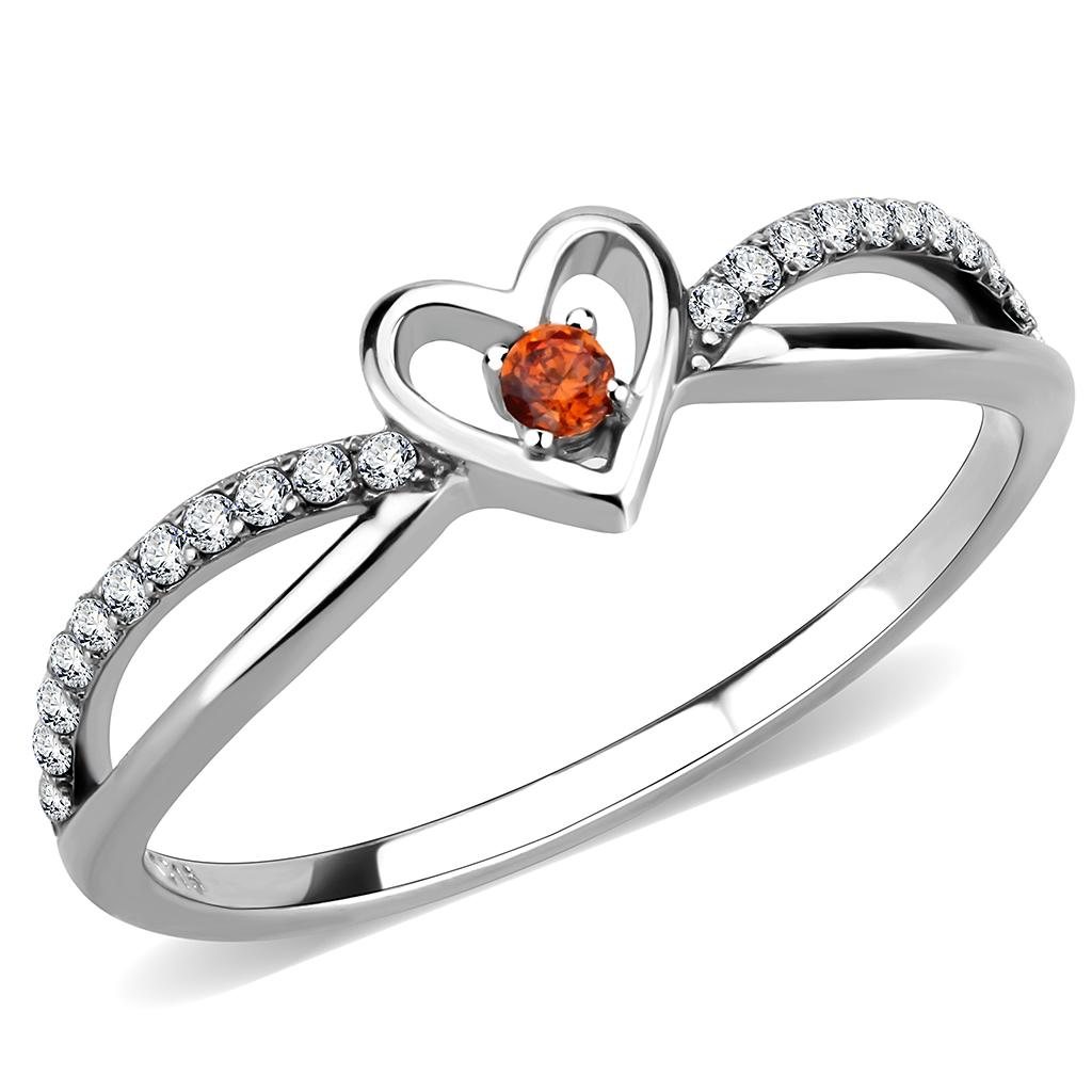 MADA235 - High polished (no plating) Stainless Steel Ring with AAA Grade CZ  in Orange