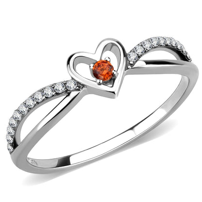 MADA235 - High polished (no plating) Stainless Steel Ring with AAA Grade CZ  in Orange