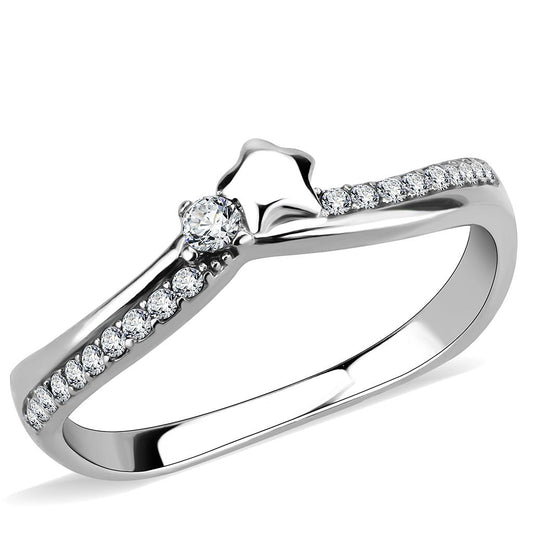 MADA236 - High polished (no plating) Stainless Steel Ring with AAA Grade CZ  in Clear