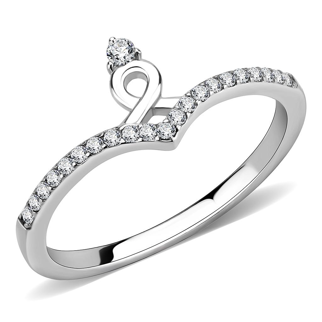 MADA237 - High polished (no plating) Stainless Steel Ring with AAA Grade CZ  in Clear