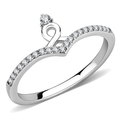 MADA237 - High polished (no plating) Stainless Steel Ring with AAA Grade CZ  in Clear