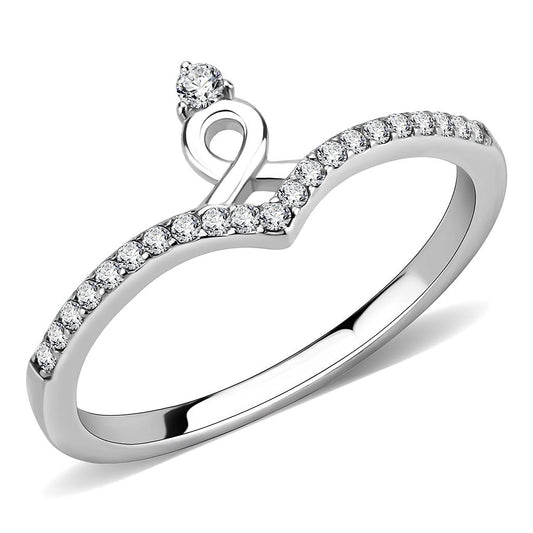 MADA237 - High polished (no plating) Stainless Steel Ring with AAA Grade CZ  in Clear