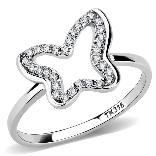 MADA241 - High polished (no plating) Stainless Steel Ring with AAA Grade CZ  in Clear