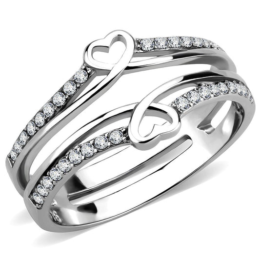 MADA242 - High polished (no plating) Stainless Steel Ring with AAA Grade CZ  in Clear
