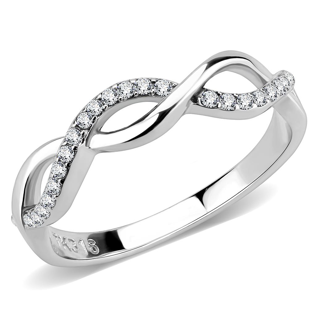 MADA243 - High polished (no plating) Stainless Steel Ring with AAA Grade CZ  in Clear