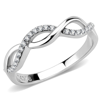 MADA243 - High polished (no plating) Stainless Steel Ring with AAA Grade CZ  in Clear