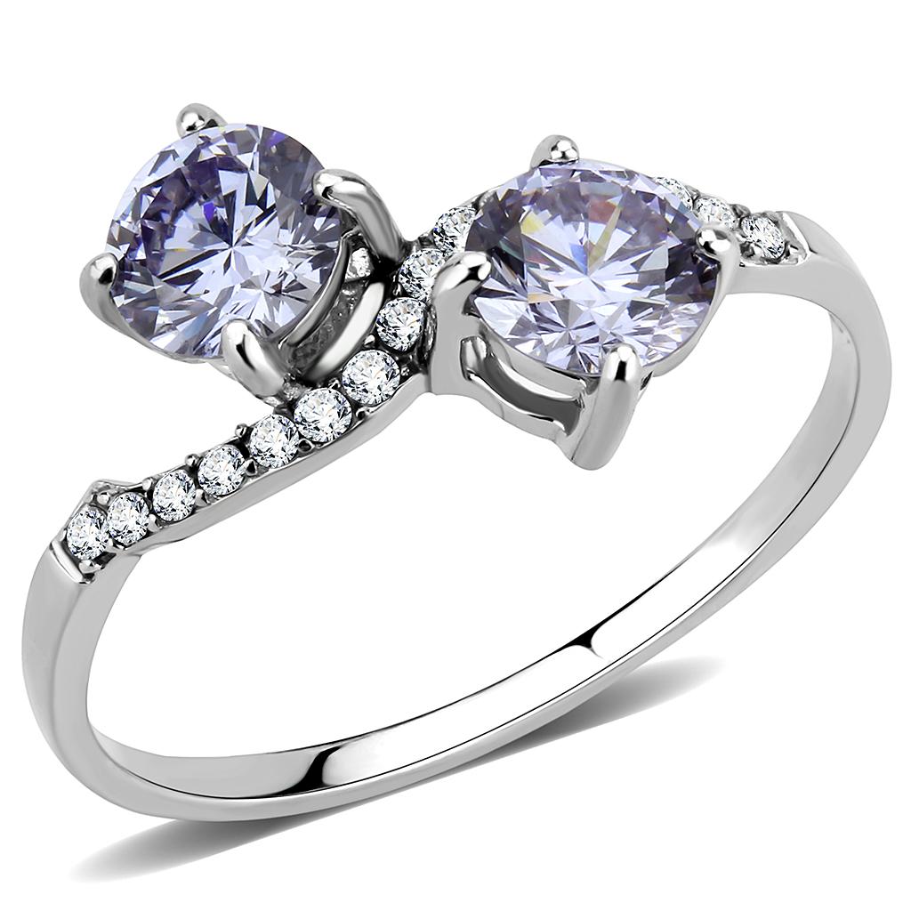 MADA244 - High polished (no plating) Stainless Steel Ring with AAA Grade CZ  in Light Amethyst