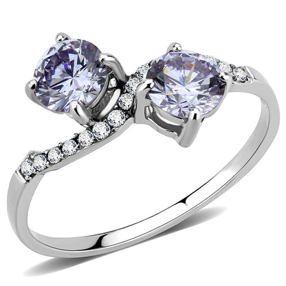 MADA244 - High polished (no plating) Stainless Steel Ring with AAA Grade CZ  in Light Amethyst