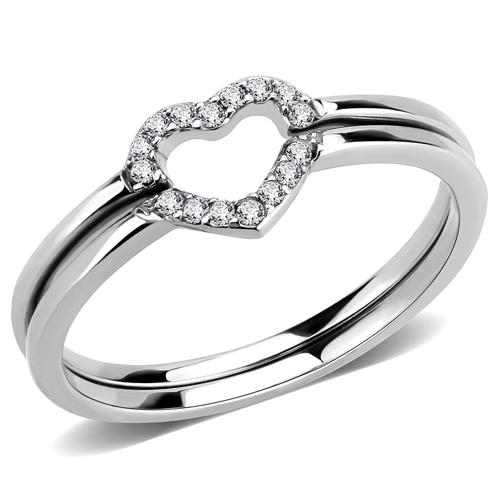 MADA245 - High polished (no plating) Stainless Steel Ring with AAA Grade CZ  in Clear