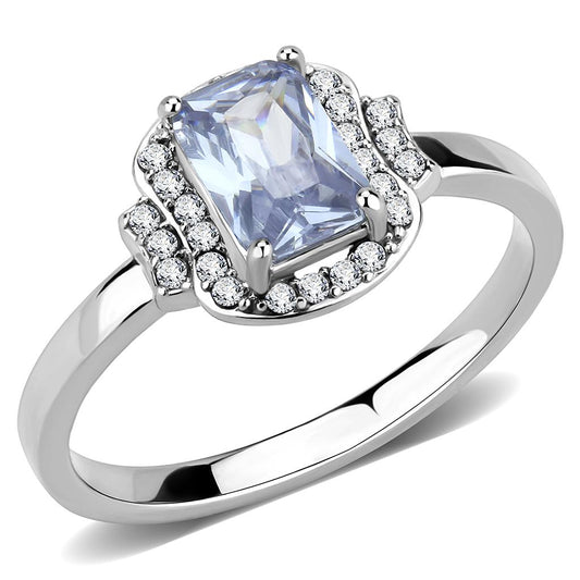 MADA246 - High polished (no plating) Stainless Steel Ring with AAA Grade CZ  in Light Amethyst