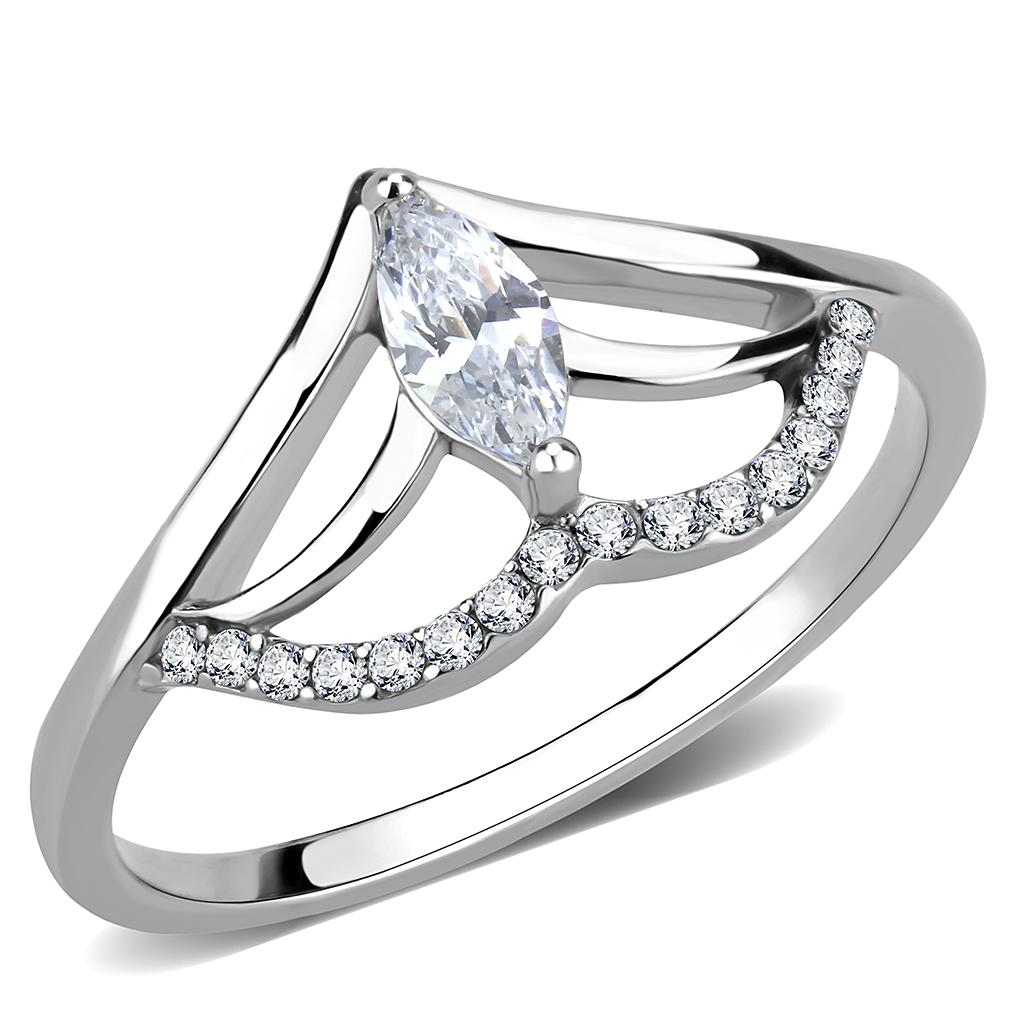 MADA248 - High polished (no plating) Stainless Steel Ring with AAA Grade CZ  in Clear
