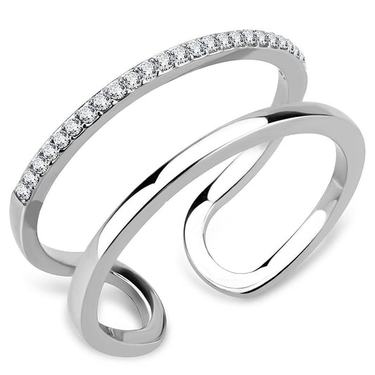 MADA249 - High polished (no plating) Stainless Steel Ring with AAA Grade CZ  in Clear