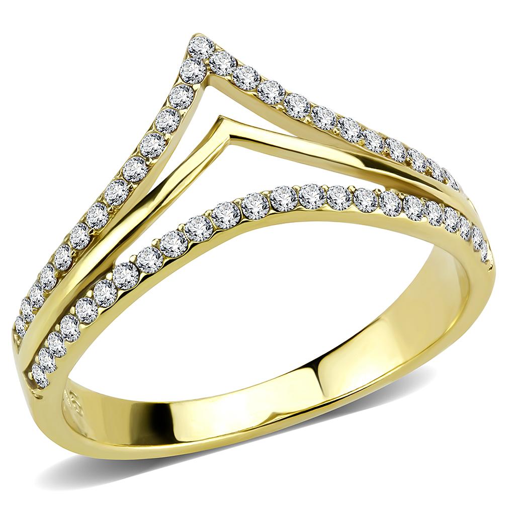 MADA250 - IP Gold(Ion Plating) Stainless Steel Ring with AAA Grade CZ  in Clear