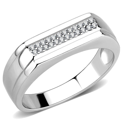 MADA251 - High polished (no plating) Stainless Steel Ring with AAA Grade CZ  in Clear