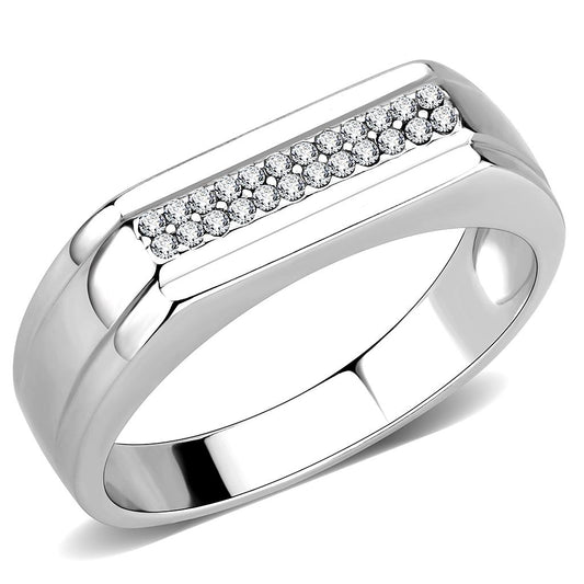 MADA251 - High polished (no plating) Stainless Steel Ring with AAA Grade CZ  in Clear