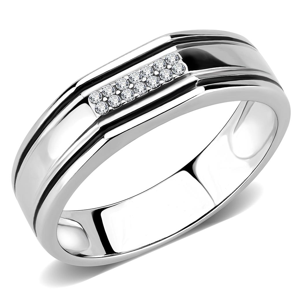MADA254 - High polished (no plating) Stainless Steel Ring with AAA Grade CZ  in Clear