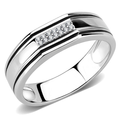 MADA254 - High polished (no plating) Stainless Steel Ring with AAA Grade CZ  in Clear