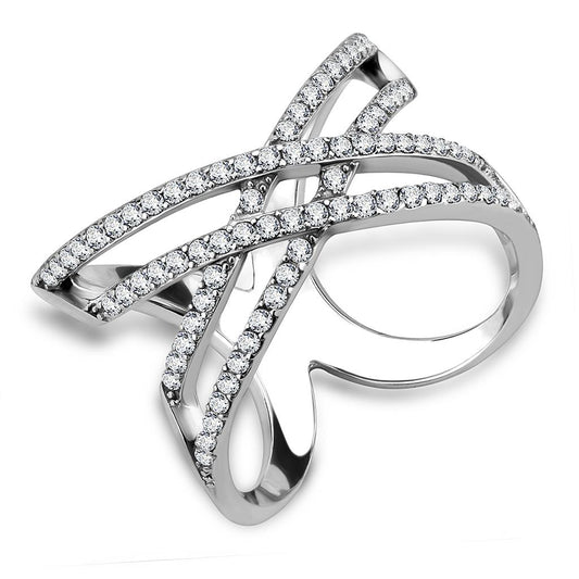 MADA255 - High polished (no plating) Stainless Steel Ring with AAA Grade CZ  in Clear