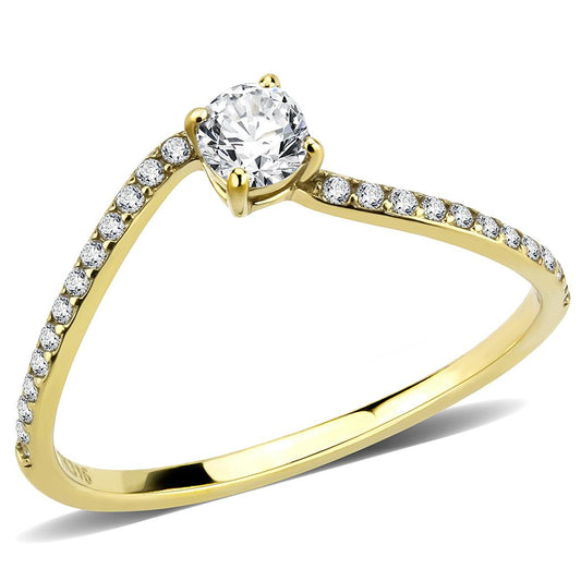 MADA256 - IP Gold(Ion Plating) Stainless Steel Ring with AAA Grade CZ  in Clear