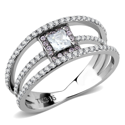 MADA257 - High polished (no plating) Stainless Steel Ring with AAA Grade CZ  in Clear