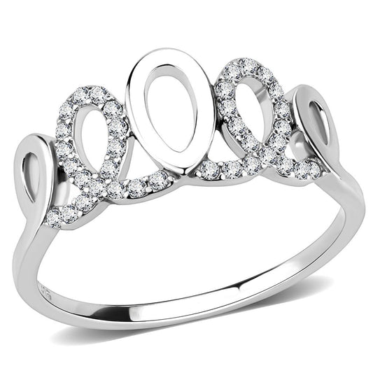 MADA258 - High polished (no plating) Stainless Steel Ring with AAA Grade CZ  in Clear