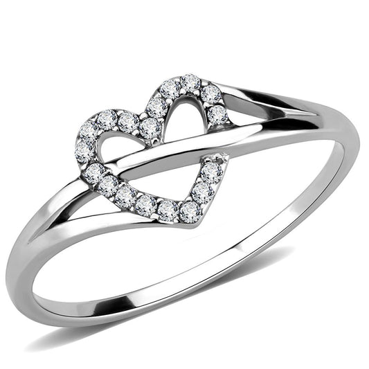 MADA259 - High polished (no plating) Stainless Steel Ring with AAA Grade CZ  in Clear