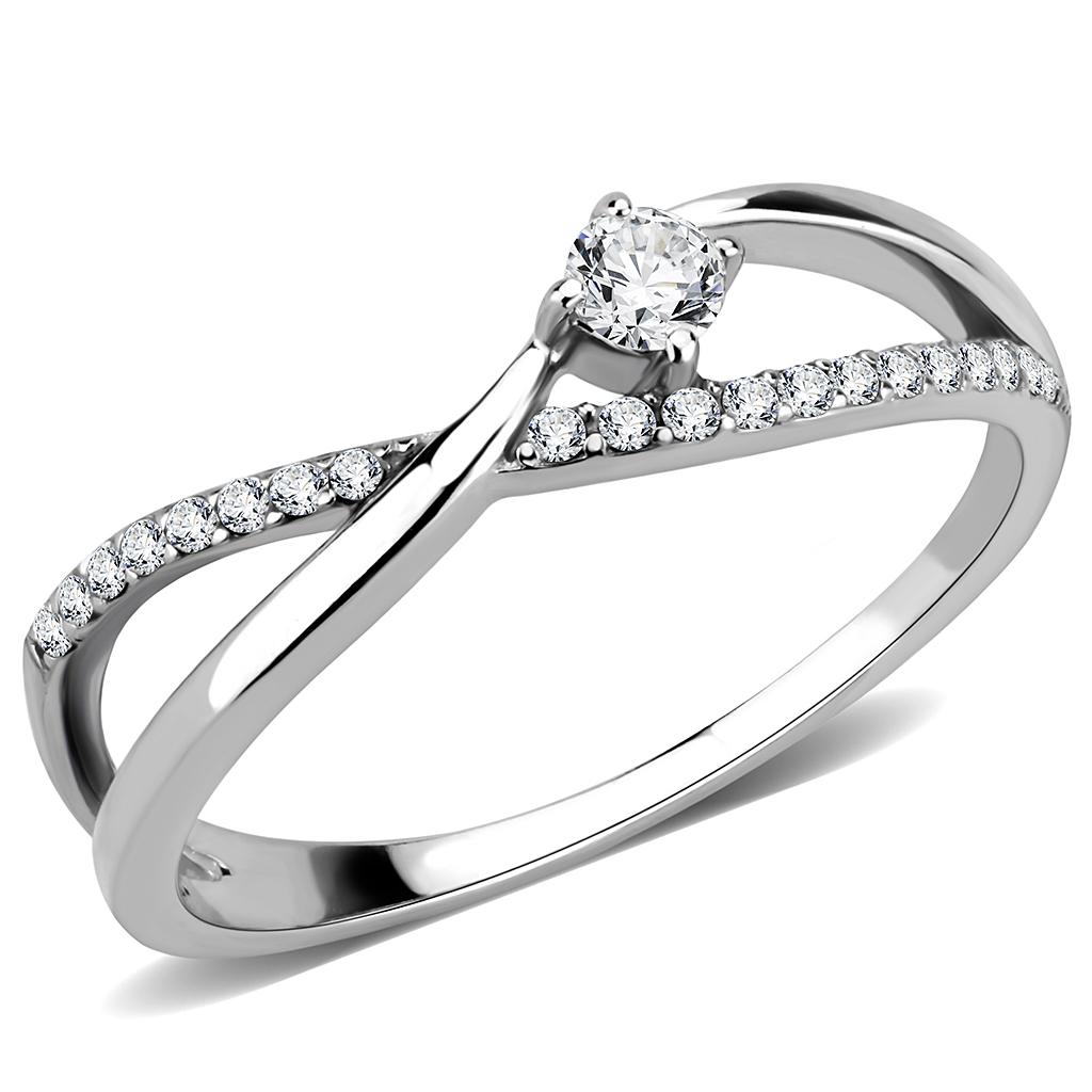 MADA261 - High polished (no plating) Stainless Steel Ring with AAA Grade CZ  in Clear