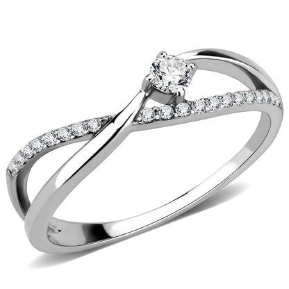 MADA261 - High polished (no plating) Stainless Steel Ring with AAA Grade CZ  in Clear