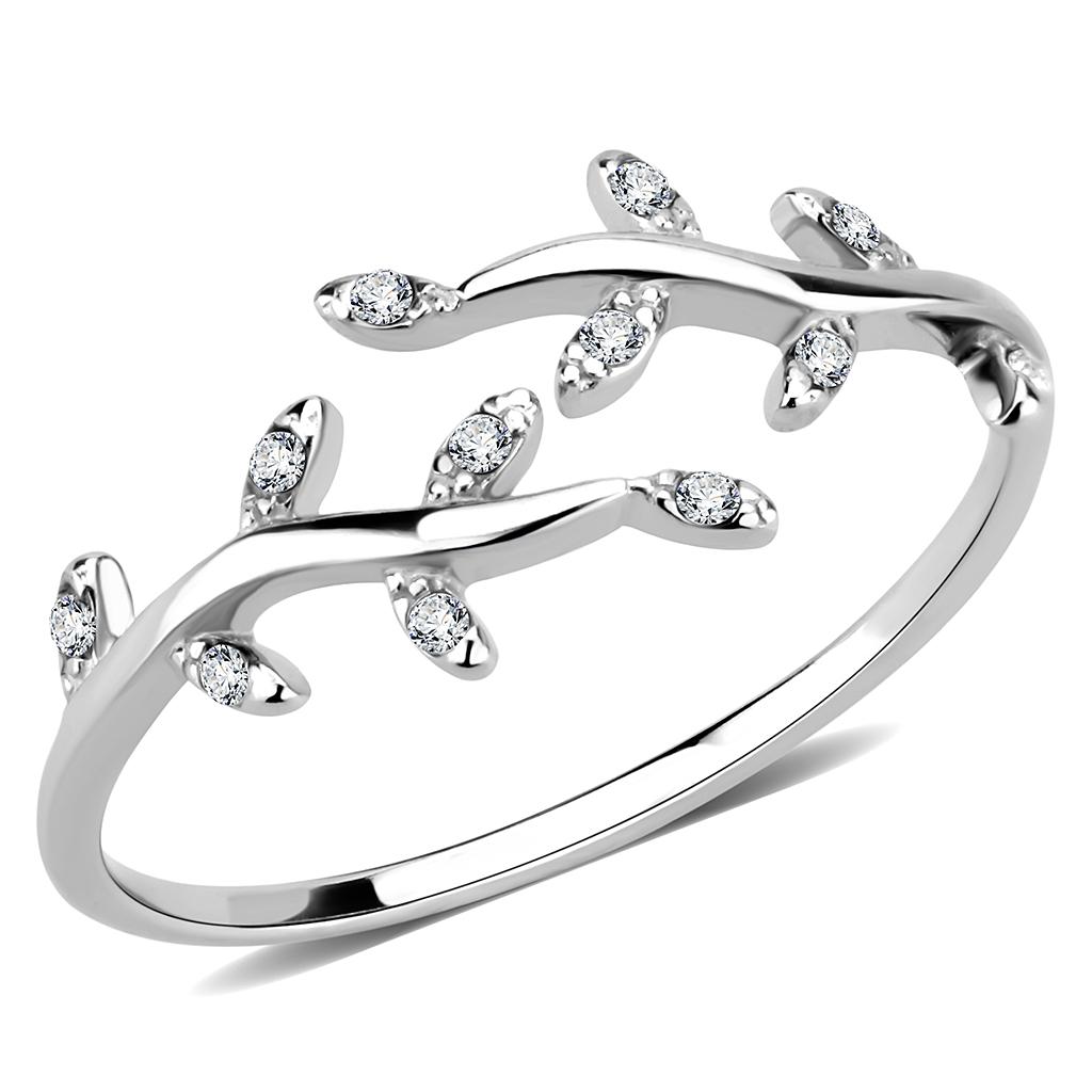 MADA266 - High polished (no plating) Stainless Steel Ring with AAA Grade CZ  in Clear