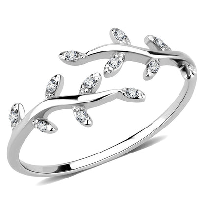 MADA266 - High polished (no plating) Stainless Steel Ring with AAA Grade CZ  in Clear