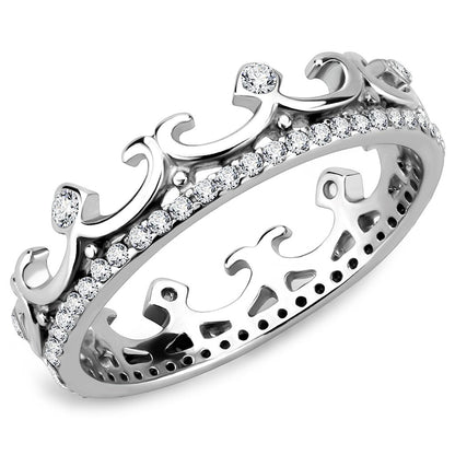 MADA267 - High polished (no plating) Stainless Steel Ring with AAA Grade CZ  in Clear