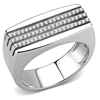 MADA279 - High polished (no plating) Stainless Steel Ring with AAA Grade CZ  in Clear