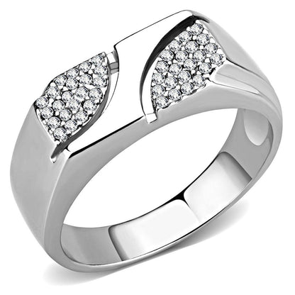 MADA280 - High polished (no plating) Stainless Steel Ring with AAA Grade CZ  in Clear
