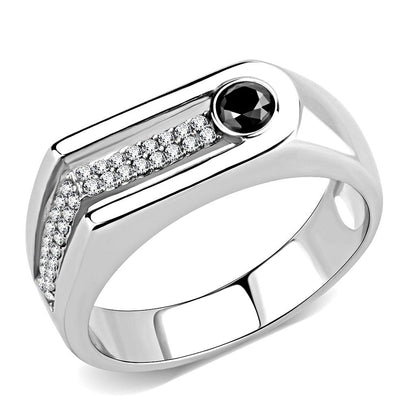MADA286 - High polished (no plating) Stainless Steel Ring with AAA Grade CZ  in Black Diamond