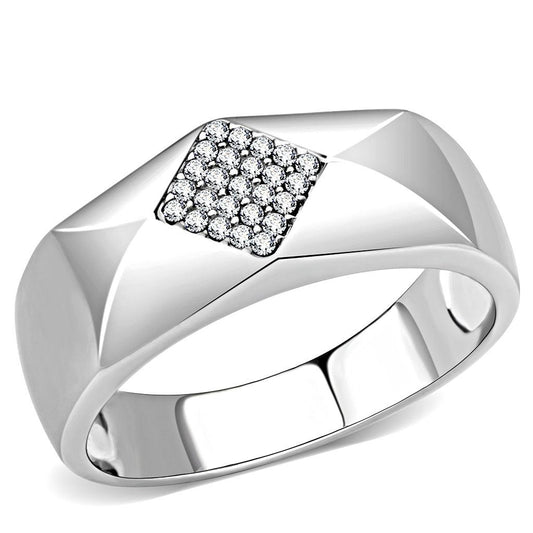 MADA288 - High polished (no plating) Stainless Steel Ring with AAA Grade CZ  in Clear