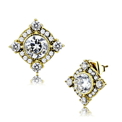 MADA293 - IP Gold(Ion Plating) Stainless Steel Earrings with AAA Grade CZ  in Clear