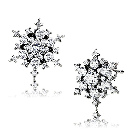 MADA294 - High polished (no plating) Stainless Steel Earrings with AAA Grade CZ  in Clear