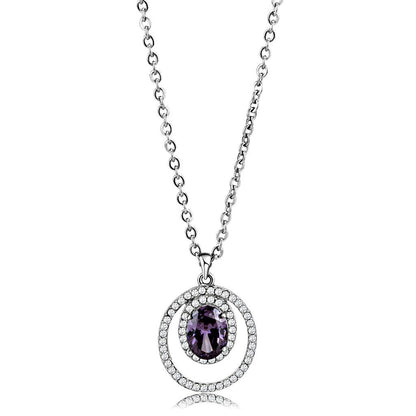 MADA300 - High polished (no plating) Stainless Steel Chain Pendant with AAA Grade CZ  in Amethyst