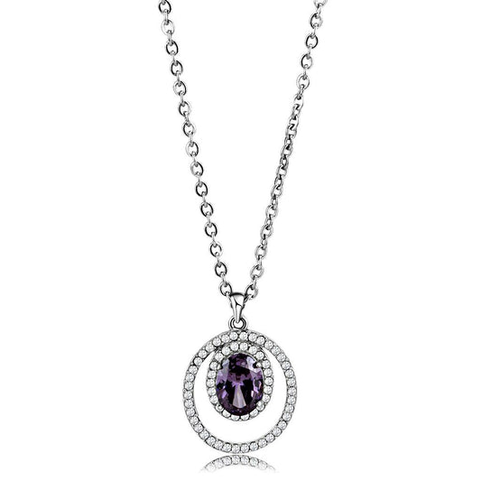 MADA300 - High polished (no plating) Stainless Steel Chain Pendant with AAA Grade CZ  in Amethyst
