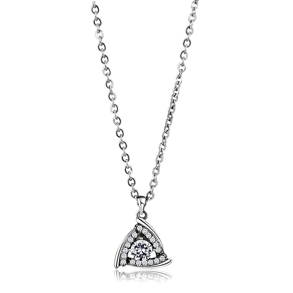 MADA301 - High polished (no plating) Stainless Steel Chain Pendant with AAA Grade CZ  in Clear