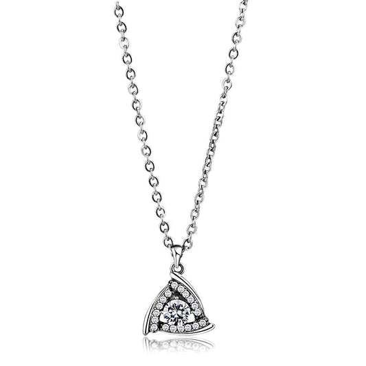 MADA301 - High polished (no plating) Stainless Steel Chain Pendant with AAA Grade CZ  in Clear