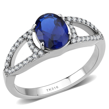 MADA306 - No Plating Stainless Steel Ring with Synthetic Spinel in London Blue