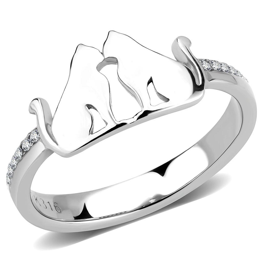 MADA309 - No Plating Stainless Steel Ring with AAA Grade CZ  in Clear