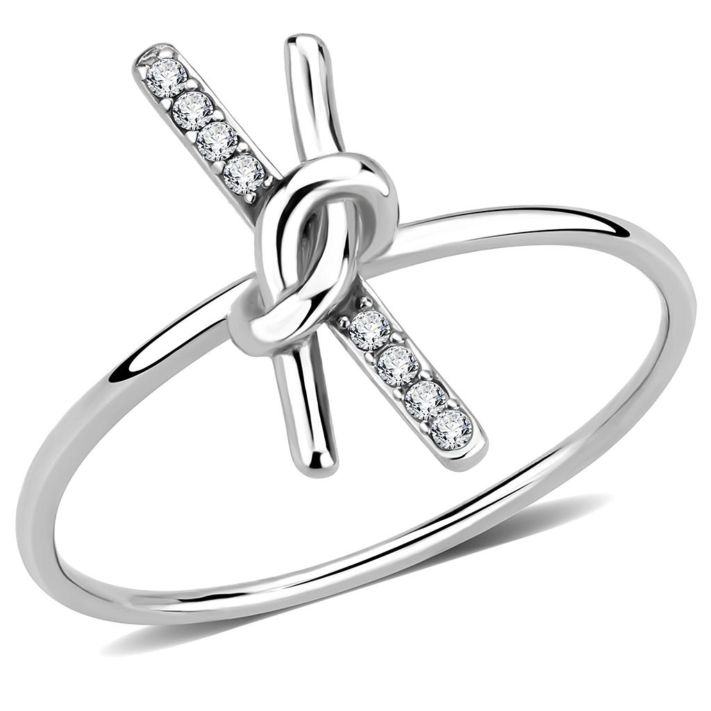 MADA313 - No Plating Stainless Steel Ring with AAA Grade CZ  in Clear