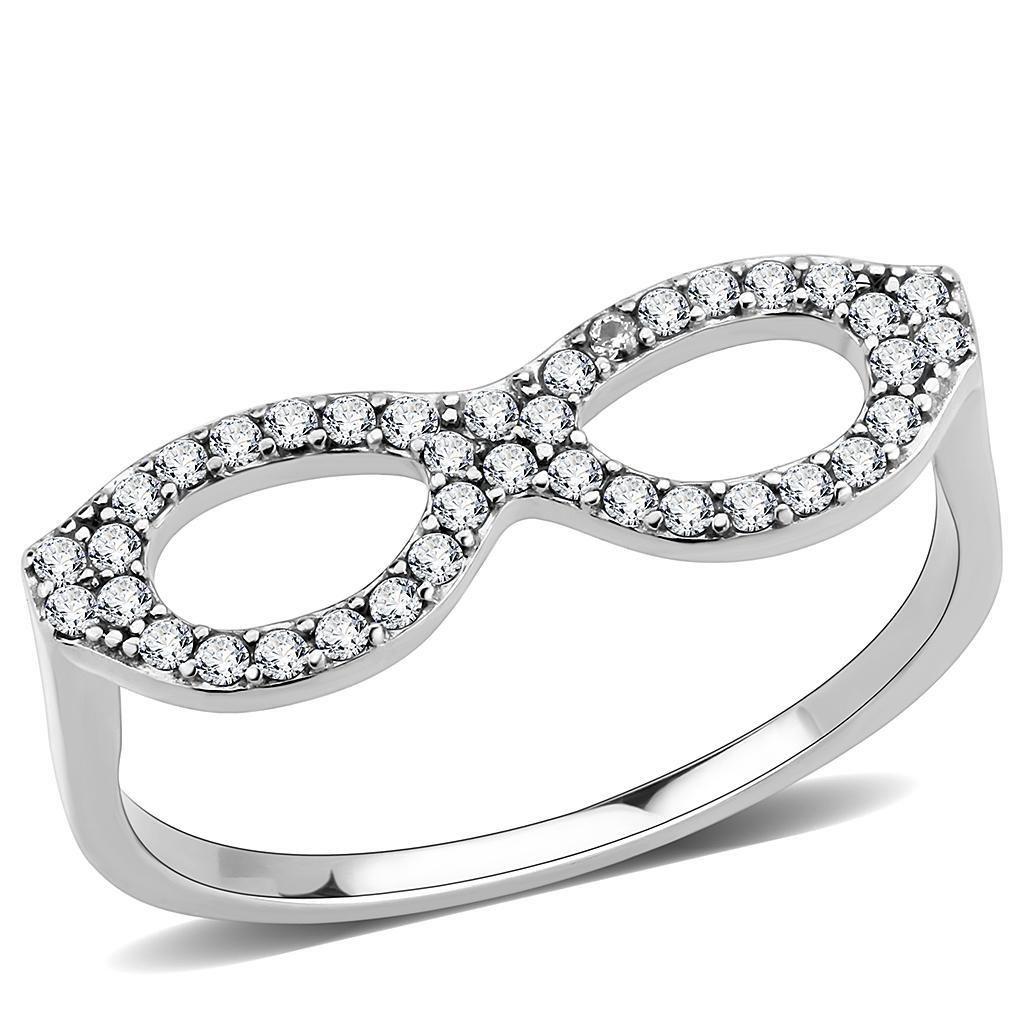 MADA315 - No Plating Stainless Steel Ring with AAA Grade CZ  in Clear